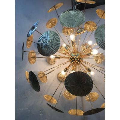  SimoEng Water Lily Brass Sputnik Sphere Chandelier