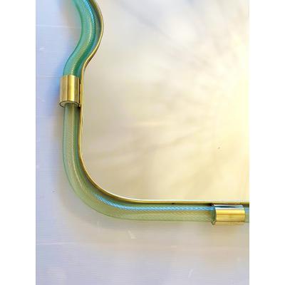  SimoEng Wave Mirror in Green and Gold Torchon Torciglione Murano Style Glass