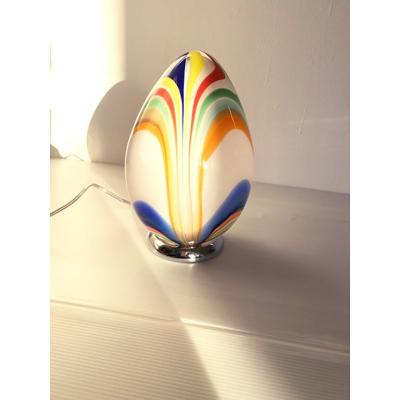  SimoEng White Egg Small Lamp With Multicolored Reeds in Murano Style Glass