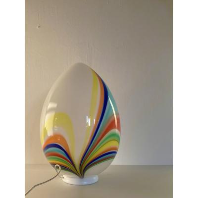  SimoEng White Egg With Multicolored Reeds Murano Style Glass Table Lamp