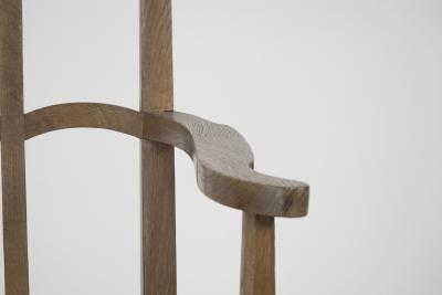  Sir Ambrose Heal Pair of Cotswold School Arts Crafts Oak Lattice Back Armchairs with rush Seats