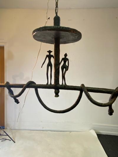  Sirmos MONUMENTAL BRUTALIST MAN WOMAN CHANDELIER IN THE STYLE OF DIEGO GIACOMETTI