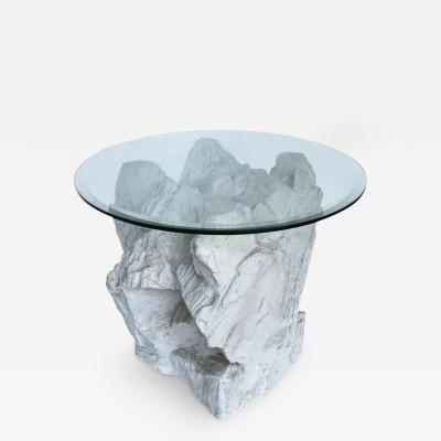  Sirmos Mid Century Organic Modern Plaster Rock and Glass Round Side Table by Sirmos
