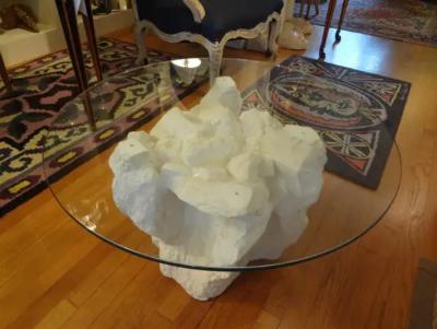  Sirmos Pair of Postmodern Serge Roche Inspired Faux Stone Plaster Tables
