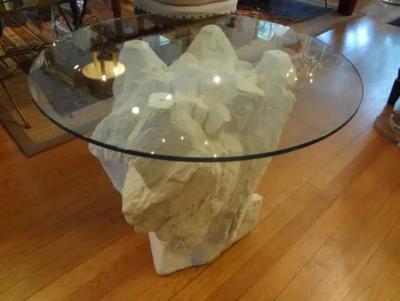  Sirmos Pair of Postmodern Serge Roche Inspired Faux Stone Plaster Tables