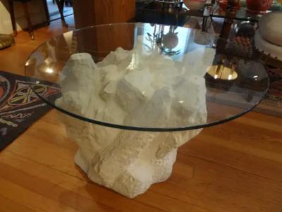  Sirmos Pair of Postmodern Serge Roche Inspired Faux Stone Plaster Tables