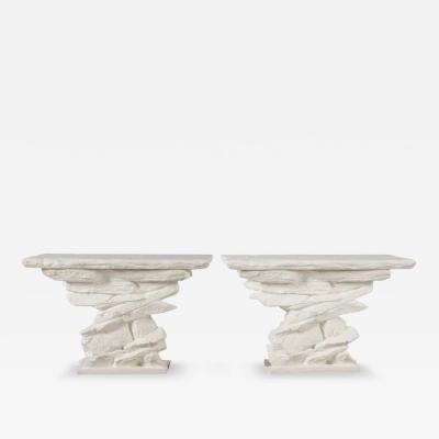  Sirmos Pair of White Plaster Grand Quarry Ledge Consoles By Sirmos