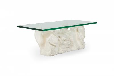  Sirmos Sirmos AmericanWhite Plaster and Glass Faux Bois Stone Coffee Table