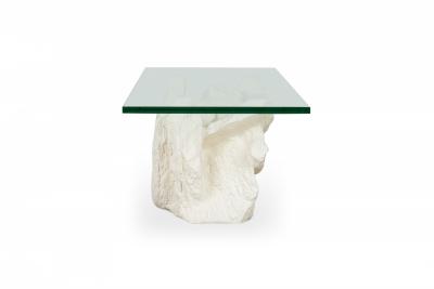  Sirmos Sirmos AmericanWhite Plaster and Glass Faux Bois Stone Coffee Table