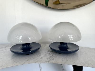  Sirrah Pair of Blue Metal and Glass Lamps by Vittorio Balli for Sirrah Italy 1970s
