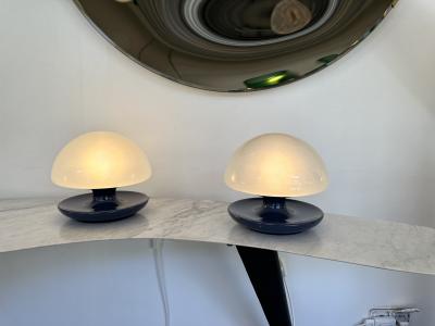  Sirrah Pair of Blue Metal and Glass Lamps by Vittorio Balli for Sirrah Italy 1970s