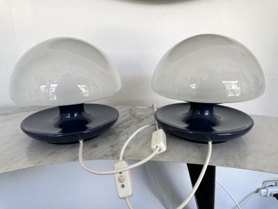  Sirrah Pair of Blue Metal and Glass Lamps by Vittorio Balli for Sirrah Italy 1970s