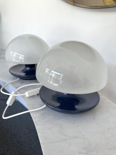  Sirrah Pair of Blue Metal and Glass Lamps by Vittorio Balli for Sirrah Italy 1970s