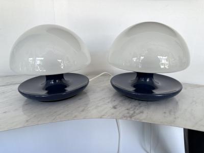  Sirrah Pair of Blue Metal and Glass Lamps by Vittorio Balli for Sirrah Italy 1970s