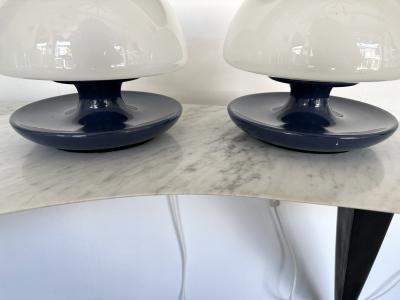  Sirrah Pair of Blue Metal and Glass Lamps by Vittorio Balli for Sirrah Italy 1970s