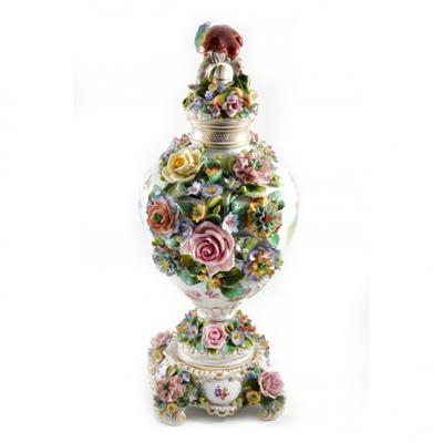  Sitzendorf Porcelain Manufactory 1901 Sitzendorf Porcelain Vase with Parrot Finial Germany