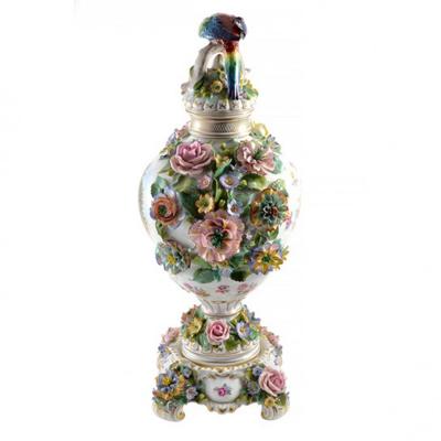  Sitzendorf Porcelain Manufactory 1901 Sitzendorf Porcelain Vase with Parrot Finial Germany