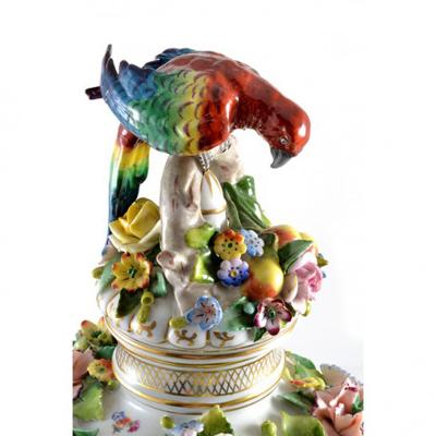  Sitzendorf Porcelain Manufactory 1901 Sitzendorf Porcelain Vase with Parrot Finial Germany