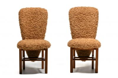  Skovby M belfabrik Set of 20 Danish Modern Tall Back Dining Chairs in New Camel Teddy Bear Fabric