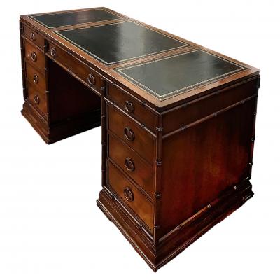  Sligh Lowry Furniture Co Sligh Lowry Faux Bamboo Campaign Desk Gilt Trim Leather Top