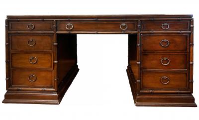  Sligh Lowry Furniture Co Sligh Lowry Faux Bamboo Campaign Desk Gilt Trim Leather Top