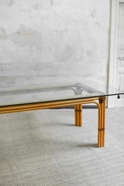  Smania Wicker Table with Leather Bindings and Glass Top Studio Smania
