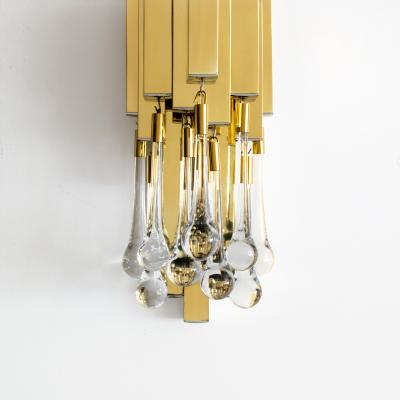  Solaris Pair of French Brass Crystal Sconces by Solaris