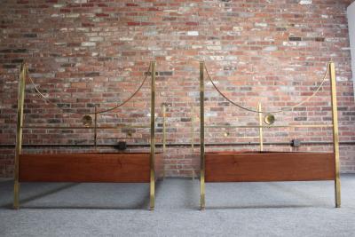  Sormani Pair of Vintage Italian Mahogany and Brass Beds by Carlo de Carli for Sormani