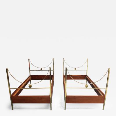  Sormani Pair of Vintage Italian Mahogany and Brass Beds by Carlo de Carli for Sormani