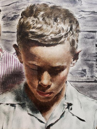  Spencer Douglass Crockwell Grand Mother and Grand Son Read Emotional Letter Norman Rockwell style