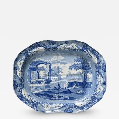  Spode Spode Blue and White Italian Pattern Large Well and Tree Platter circa 1820