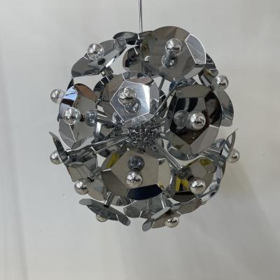  Sputnik Studio Large Italian Mid Century Modern Sputnik Style Flower Chandelier Round Chrome