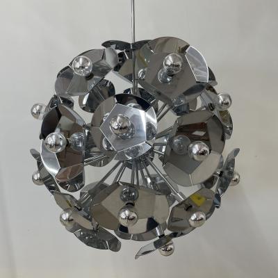  Sputnik Studio Large Italian Mid Century Modern Sputnik Style Flower Chandelier Round Chrome