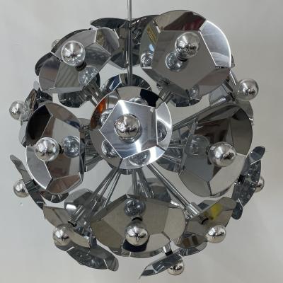  Sputnik Studio Large Italian Mid Century Modern Sputnik Style Flower Chandelier Round Chrome