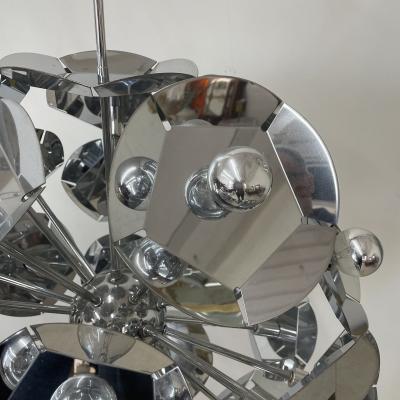  Sputnik Studio Large Italian Mid Century Modern Sputnik Style Flower Chandelier Round Chrome