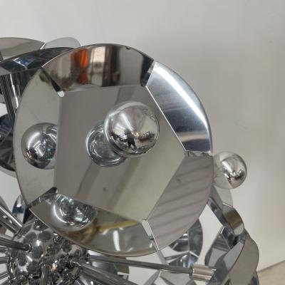  Sputnik Studio Large Italian Mid Century Modern Sputnik Style Flower Chandelier Round Chrome