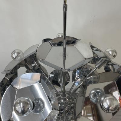  Sputnik Studio Large Italian Mid Century Modern Sputnik Style Flower Chandelier Round Chrome
