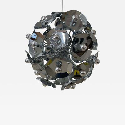 Sputnik Studio Large Italian Mid Century Modern Sputnik Style Flower Chandelier Round Chrome
