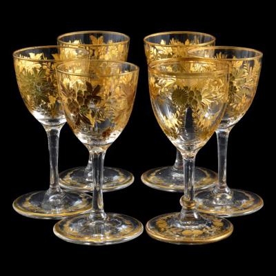  St Louis Crystal 1908 Antique French Saint Louis Crystal Gilded Liquor Cordial Glasses
