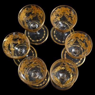  St Louis Crystal 1908 Antique French Saint Louis Crystal Gilded Liquor Cordial Glasses