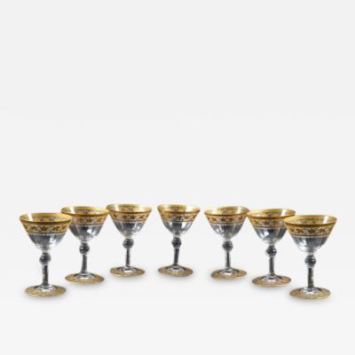  St Louis Crystal 1913 Saint Louis Crystal Thistle 7 Footed Cordial Glasses Gold Incrusted