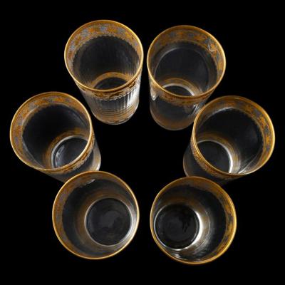  St Louis Crystal 1913 Saint Louis Crystal Thistle Six Water Glasses Gold Incrusted