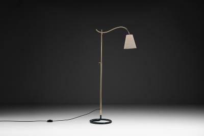  Stablet Tubular Metal and Brass Floor Lamp by Stablet France ca 1950s