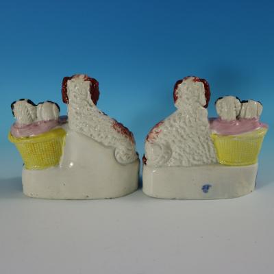  Staffordshire Pair Staffordshire Spaniel and Pups in Wash Baskets
