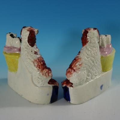  Staffordshire Pair Staffordshire Spaniel and Pups in Wash Baskets