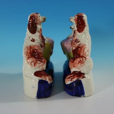 Staffordshire Pair Staffordshire Spaniel and Pups in Wash Baskets