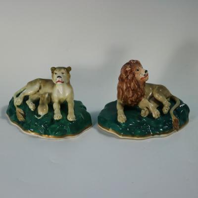  Staffordshire Rare Pair Staffordshire Lion and Lioness Figures