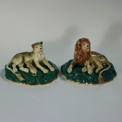  Staffordshire Rare Pair Staffordshire Lion and Lioness Figures
