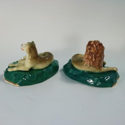  Staffordshire Rare Pair Staffordshire Lion and Lioness Figures