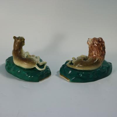  Staffordshire Rare Pair Staffordshire Lion and Lioness Figures